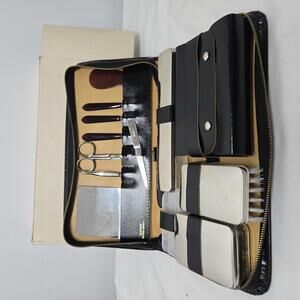 Vintage Leather Travel Grooming Kit Gentleman's Toiletry Compact Shaving Set